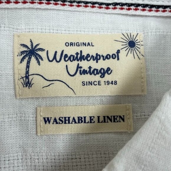 Weatherproof Vintage White Linen-Blend Short Sleeve Shirt Medium a0928 - Picture 2 of 7